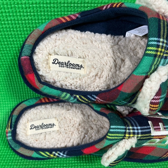 Dearfoams Red/Green/Navy Plaid Slip-On Slippers W's 9-10/M's 7-8 - Picture 3 of 6